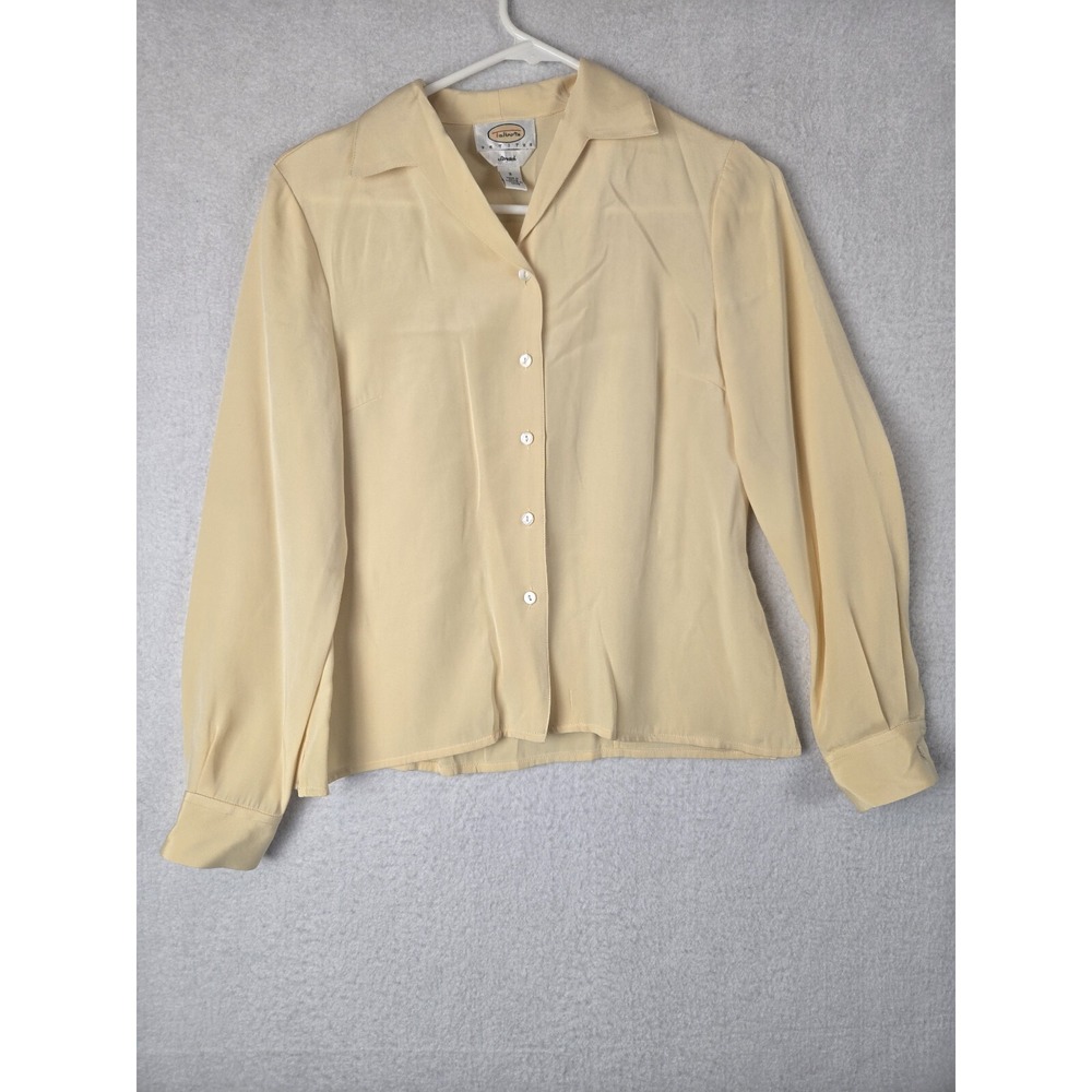 Talbots Womens Button Up Blouse Size‎ 2P Silk Blend Long Sleeve Pale Yellow
